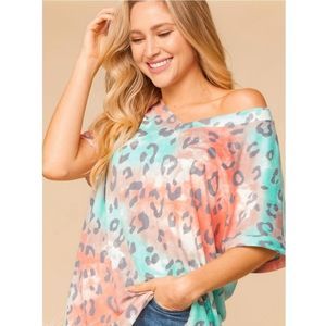 Coral V-Neck Animal Print Top